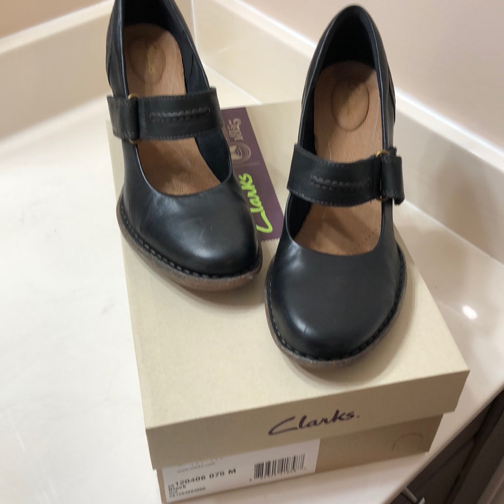 Clark’s black heeled Mary Janes